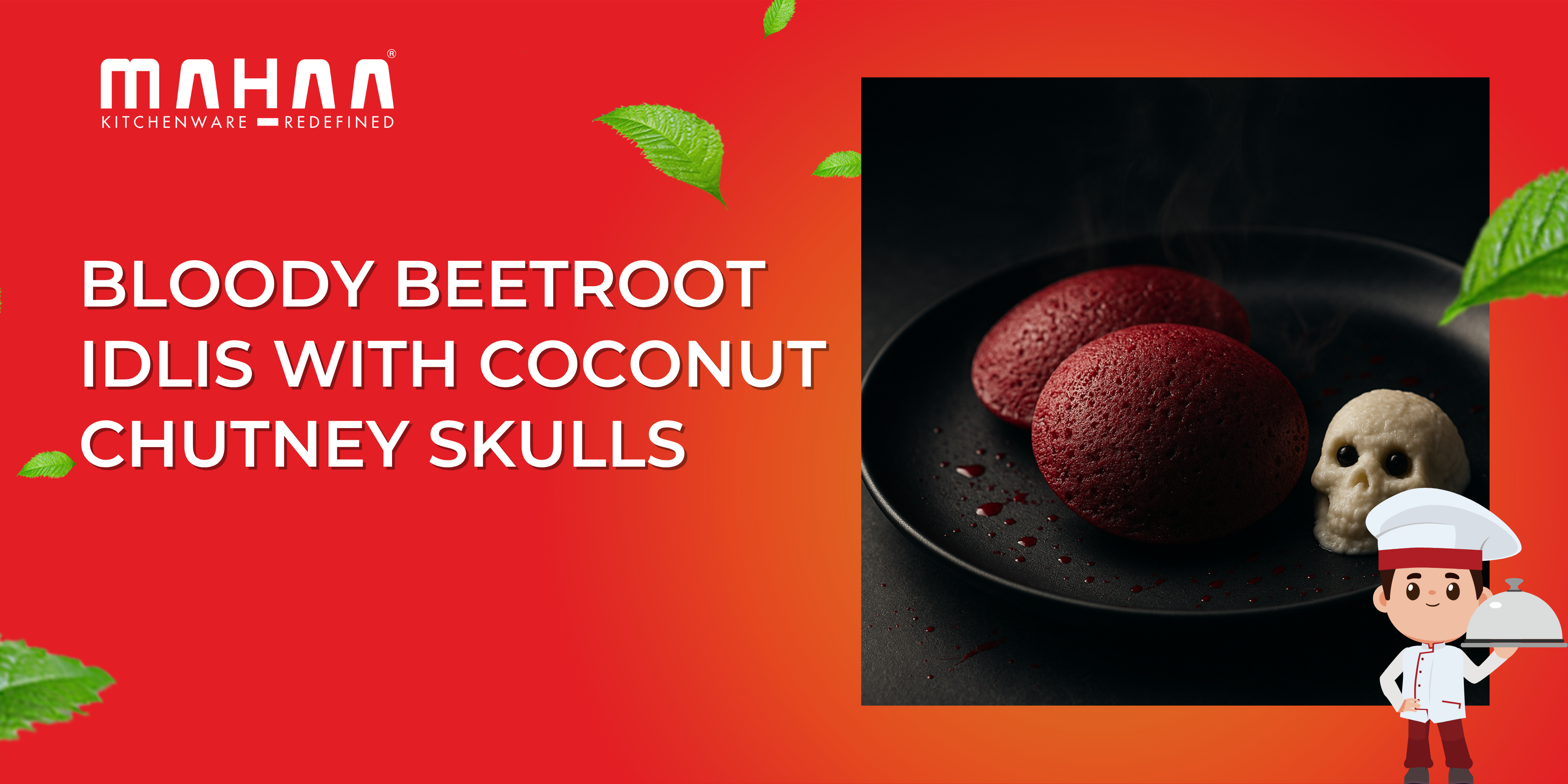 Bloody Beetroot Idlis with Coconut Chutney Skulls